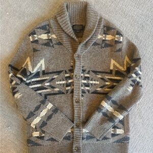 Pendleton Men's Tan and Black Geometric wool sweater Cardigan